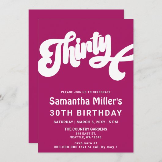 Roze Retro Groovy 30e verjaardagsfeestje Kaart (Voorkant / Achterkant)