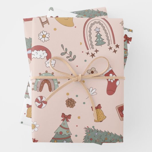 Roze Retro Groovy Auto Kerstboom Inpakpapier Vel (In situ)