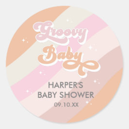Roze Retro Groovy Baby shower Favors Ronde Sticker