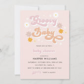 Roze Retro Groovy Baby shower Kaart (Voorkant)