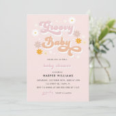 Roze Retro Groovy Baby shower Kaart (Staand voorkant)