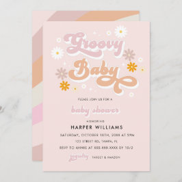 Roze Retro Groovy Baby shower Kaart