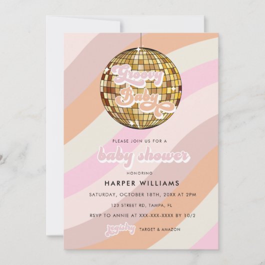 Roze Retro Groovy Baby shower Uitnodiging (Voorkant)