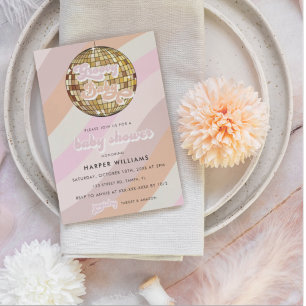 Roze Retro Groovy Baby shower Uitnodiging