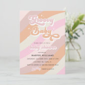 Roze Retro Groovy Baby shower Uitnodiging (Staand voorkant)