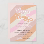 Roze Retro Groovy Baby shower Uitnodiging (Voorkant / Achterkant)