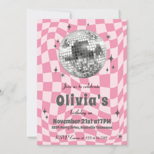 Roze Retro Groovy Coquette Disco Bal Verjaardag Kaart