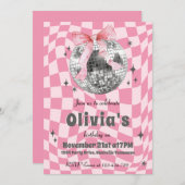 Roze Retro Groovy Coquette Disco Bal Verjaardag Kaart (Voorkant / Achterkant)
