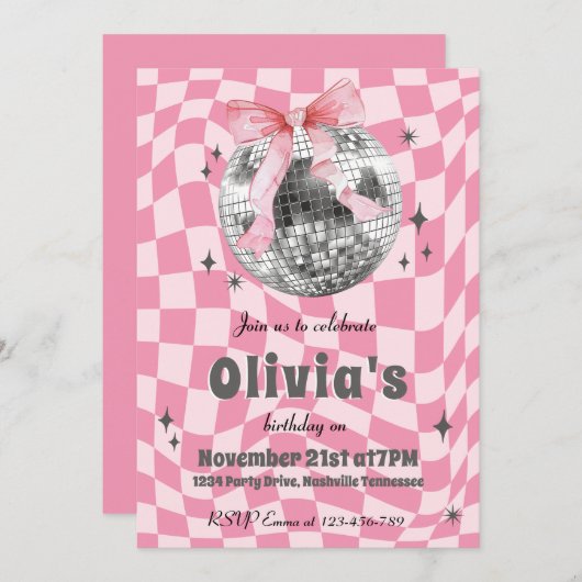 Roze Retro Groovy Coquette Disco Bal Verjaardag Kaart (Voorkant / Achterkant)