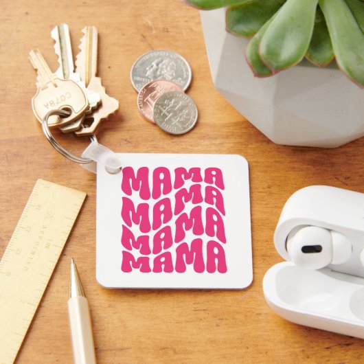 Roze Retro Groovy Cute Mama Moederdag mama Sleutelhanger (Bureau)