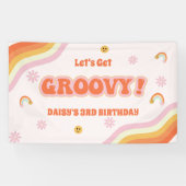 Roze Retro Groovy Hippie Verjaardag Spandoek (Horizontaal)