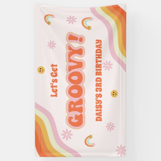 Roze Retro Groovy Hippie Verjaardag Spandoek (Verticaal)