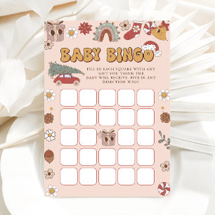 Roze Retro Groovy Kerst Baby shower Bingo Spel Kaart