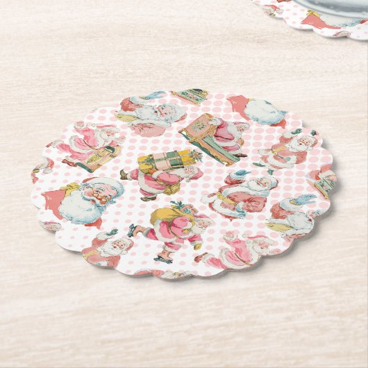 Roze Retro Groovy Kerstman Kerstmis Kartonnen Onderzetters (Gekanteld)