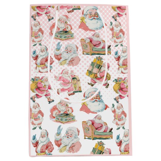 Roze Retro Groovy Kerstman Kerstmis Medium Cadeauzakje (Voorkant)