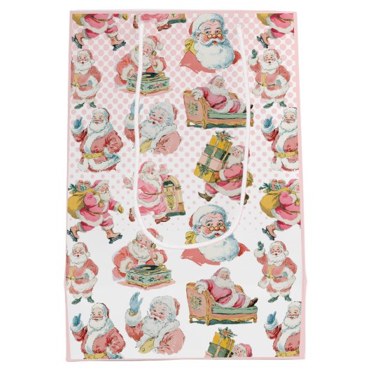 Roze Retro Groovy Kerstman Kerstmis Medium Cadeauzakje (Achterkant)