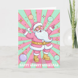 Roze Retro Groovy Kerstman Prettig Kerstfeest Feestdagen Kaart