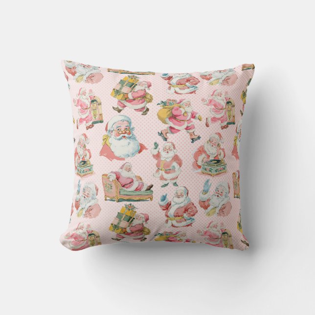 Roze Retro Groovy Kerstman Thema Kerst Kussen (Voorkant)