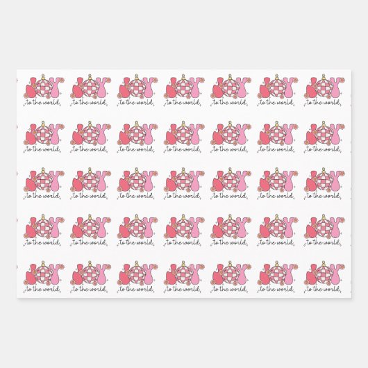 Roze Retro Groovy Kerstmis Inpakpapier Vel (Voorkant)