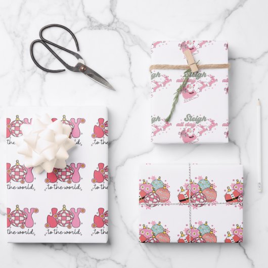 Roze Retro Groovy Kerstmis Inpakpapier Vel (Voorkant)