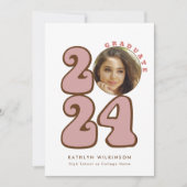 Roze Retro Groovy Leuk Script Wildflower Afstudere Kaart (Voorkant)