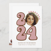 Roze Retro Groovy Leuk Script Wildflower Afstudere Kaart (Voorkant / Achterkant)