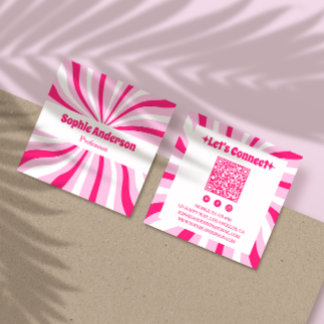 Roze Retro Groovy Moderne QR-code Vierkante Visitekaartje