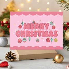 Roze Retro Groovy Prettig Kerstfeest Feestdagen Kaart