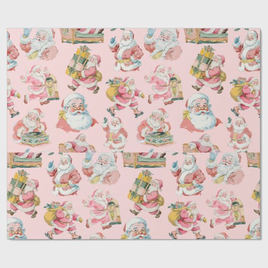 Roze Retro Groovy Santa Claus-Christmas Cadeaupapier (Vlak)