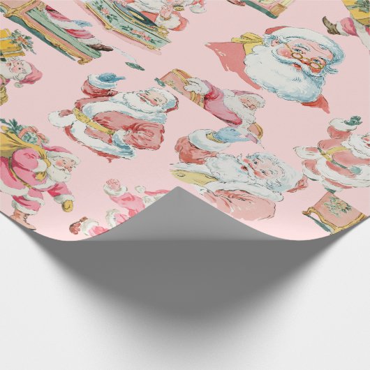 Roze Retro Groovy Santa Claus-Christmas Cadeaupapier (Hoek)