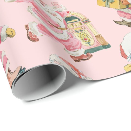 Roze Retro Groovy Santa Claus-Christmas Cadeaupapier (Rol Hoek)
