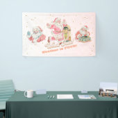 Roze Retro Groovy Santa Claus-Girl Verjaardagsfees Spandoek (Beurs)