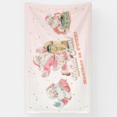 Roze Retro Groovy Santa Claus-Girl Verjaardagsfees Spandoek (Verticaal)
