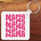 Roze Retro Groovy Schattige Mama Moederdag Moeder  Sleutelhanger (Achterkant)