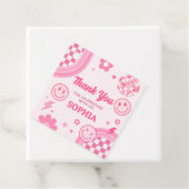 Roze Retro Groovy Verjaardag Party Square Bedankjes Labels (In situ)