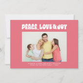 Roze Retro Groovy Vrede Liefde Joy Foto Feestdagenkaart (Voorkant)
