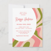 Roze Retro Groovy Vrijgezellenfeest Kaart (Voorkant)