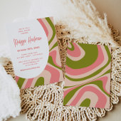 Roze Retro Groovy Vrijgezellenfeest Kaart