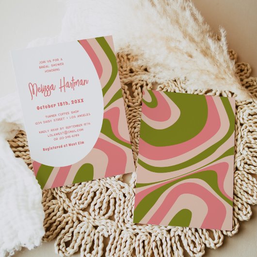 Roze Retro Groovy Vrijgezellenfeest Kaart