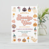 Roze Retro Halloween Spooky Een 1e Verjaardagsfees Kaart (Staand voorkant)