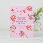 Roze Retro Hand getrokken Baby shower Uitnodiging (Staand voorkant)