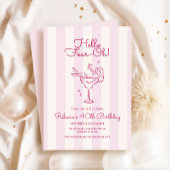 Roze Retro Hand getrokken Cocktail Glas 40e Verjaa Kaart