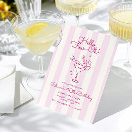 Roze Retro Hand getrokken Cocktail Glas 40e Verjaa Kaart