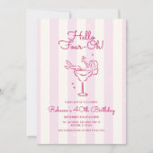 Roze Retro Hand getrokken Cocktail Glas 40e Verjaa Kaart (Voorkant)