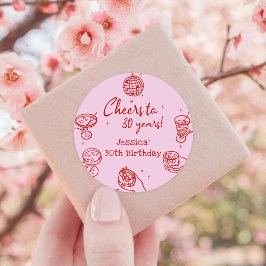 Roze Retro Hand getrokken Funky Cocktail Verjaarda Ronde Sticker