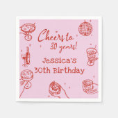 Roze Retro Hand getrokken Funky Cocktail Verjaarda Servet (Voorkant)