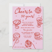 Roze Retro Hand getrokken Funky verjaardagsfeestje Kaart (Voorkant)