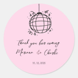 Roze Retro Handgetekende Disco Bal Illustratie Ronde Sticker