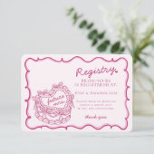 Roze Retro Hart Coquette Cake Registry Insert Informatiekaartje (Staand voorkant)