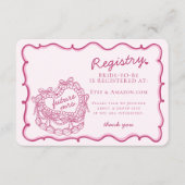 Roze Retro Hart Coquette Cake Registry Insert Informatiekaartje (Voorkant)